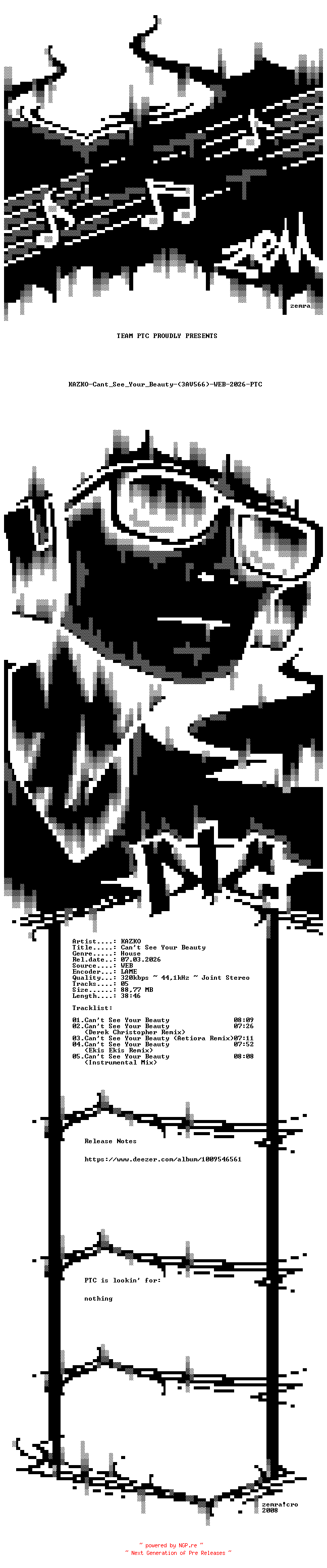 NFO for the release KAZKO-Cant_See_Your_Beauty-(3AV566)-WEB-2026-PTC by PTC