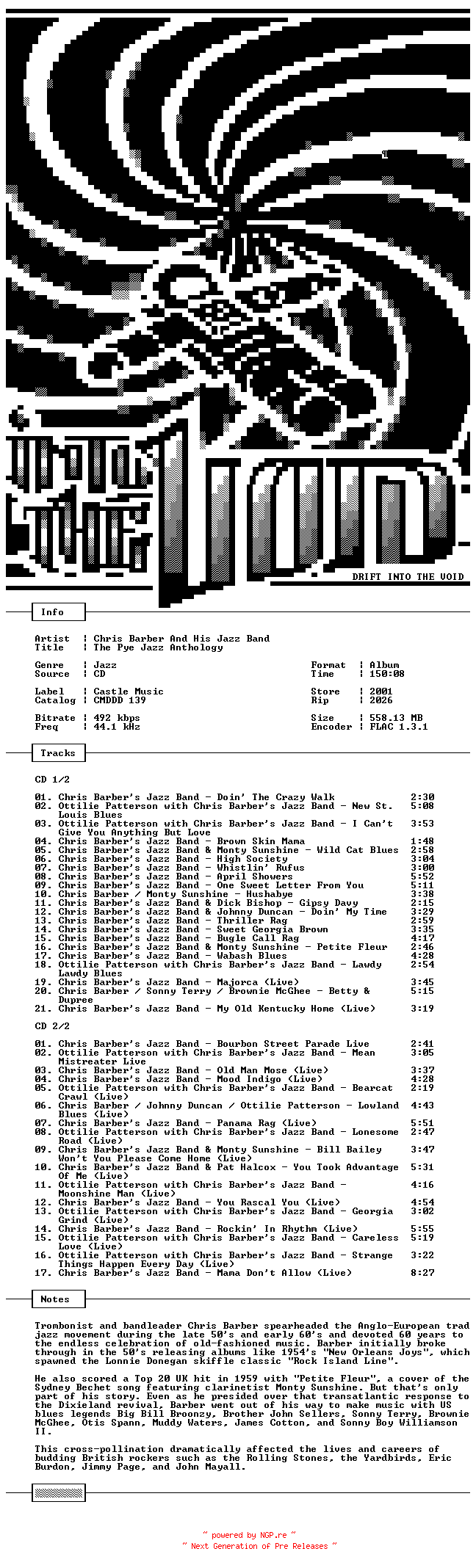 NFO for the release Chris_Barber_And_His_Jazz_Band-The_Pye_Jazz_Anthology-2CD-FLAC-2001-THEVOiD by THEVOiD