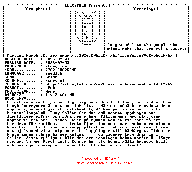 NFO for the release Martina.Murphy.De.Brannmarkta.2026.SWEDiSH.RETAiL.ePub.eBOOK-DECiPHER by DECiPHER