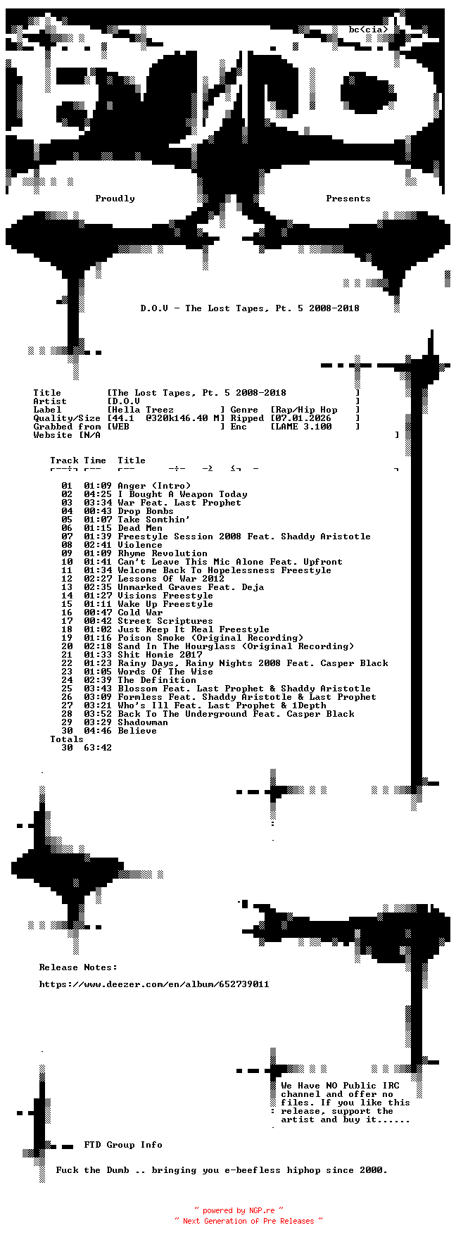 NFO for the release D.O.V-The_Lost_Tapes_Pt._5_2008-2018-WEB-2024-FTD by FTD