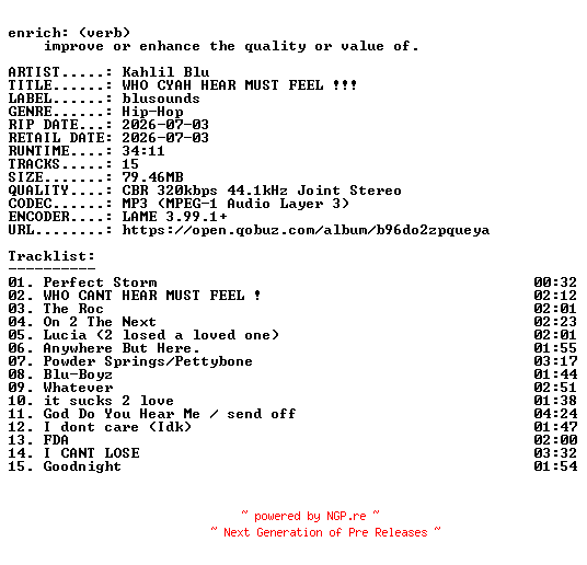 NFO for the release Kahlil_Blu-WHO_CYAH_HEAR_MUST_FEEL_-WEB-2026-ENRiCH by ENRiCH