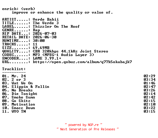 NFO for the release Verde_Babii-The_Verde_3-WEB-2026-ENRiCH by ENRiCH