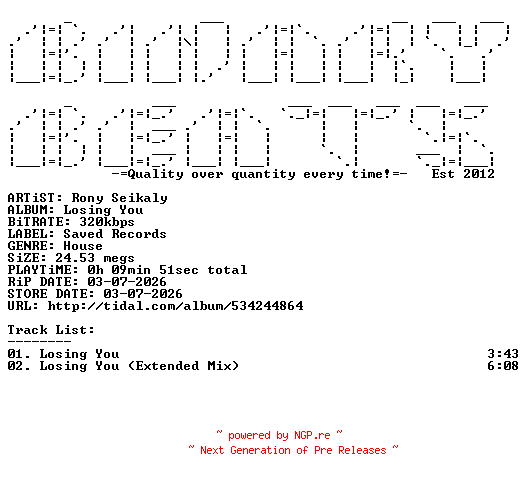 NFO for the release Rony_Seikaly-Losing_You-(SAVED294D4)-WEB-2026-BB by BB