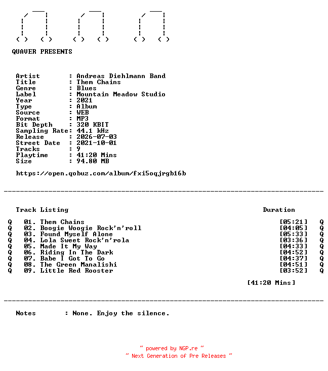 NFO for the release Andreas_Diehlmann_Band-Them_Chains-WEB-2021-QUAVER by QUAVER
