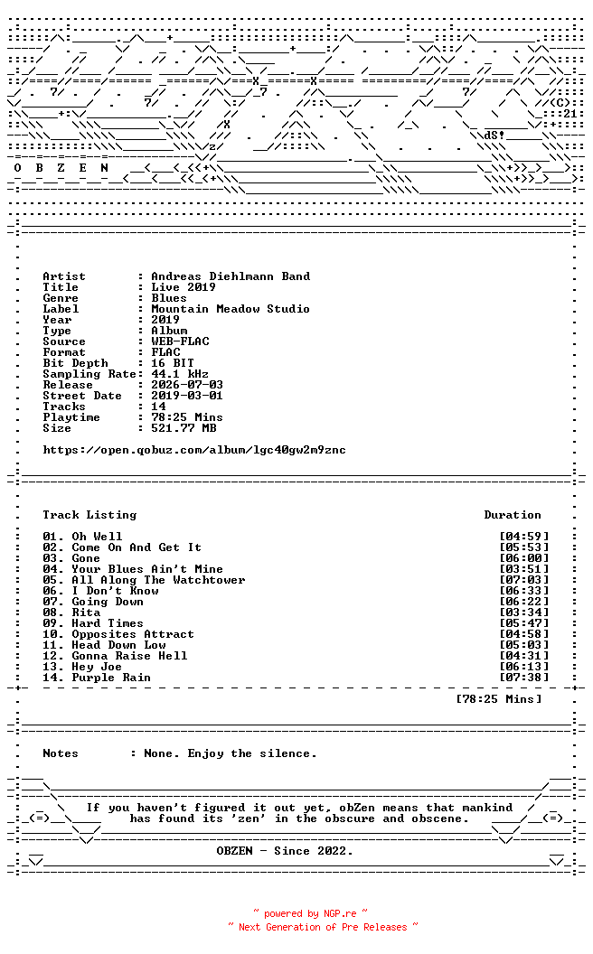 NFO for the release Andreas_Diehlmann_Band-Live_2019-16BIT-WEB-FLAC-2019-OBZEN by OBZEN