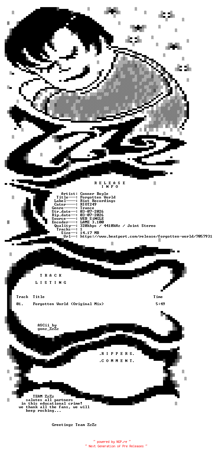 NFO for the release Conner_Boyle_-_Forgotten_World-(RIOT249)-SINGLE-WEB-2026-ZzZz by ZzZz
