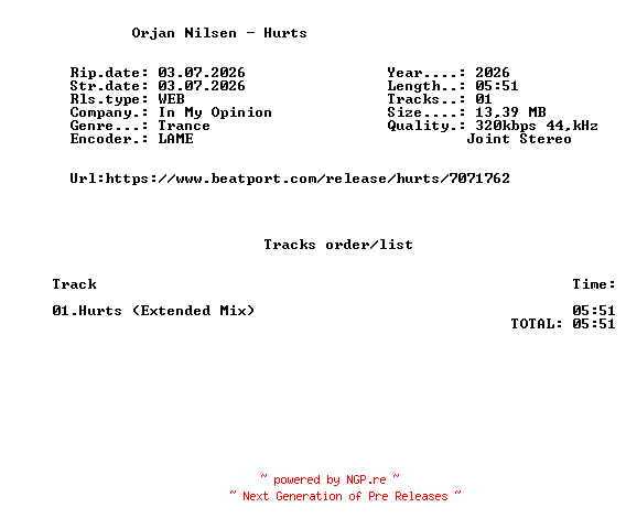 NFO for the release Orjan_Nilsen_-_Hurts-(IMO231)-SINGLE-WEB-2026-FMC by FMC