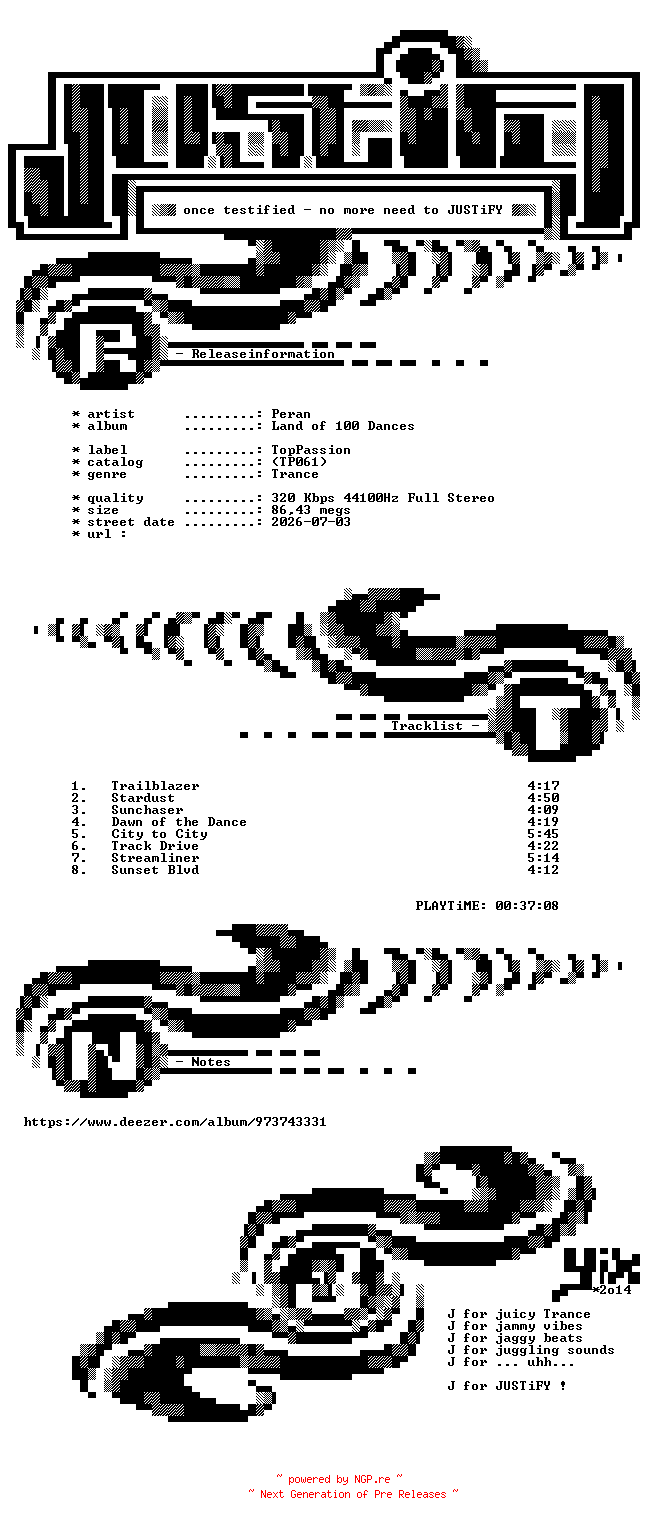 NFO for the release Peran_-_Land_Of_100_Dances-(TP061)-WEB-2026-JUSTiFY by JUSTiFY