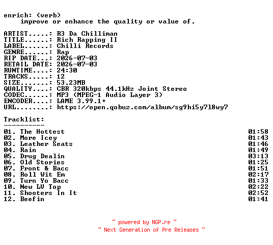 NFO for the release R3_Da_Chilliman-Rich_Rapping_II-WEB-2026-ENRiCH by ENRiCH