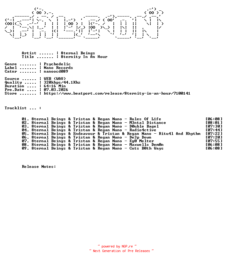 NFO for the release 8ternal_Beings-8ternity_In_An_Hour-(Nanoocd089)-WEB-2026-FALCON by FALCON