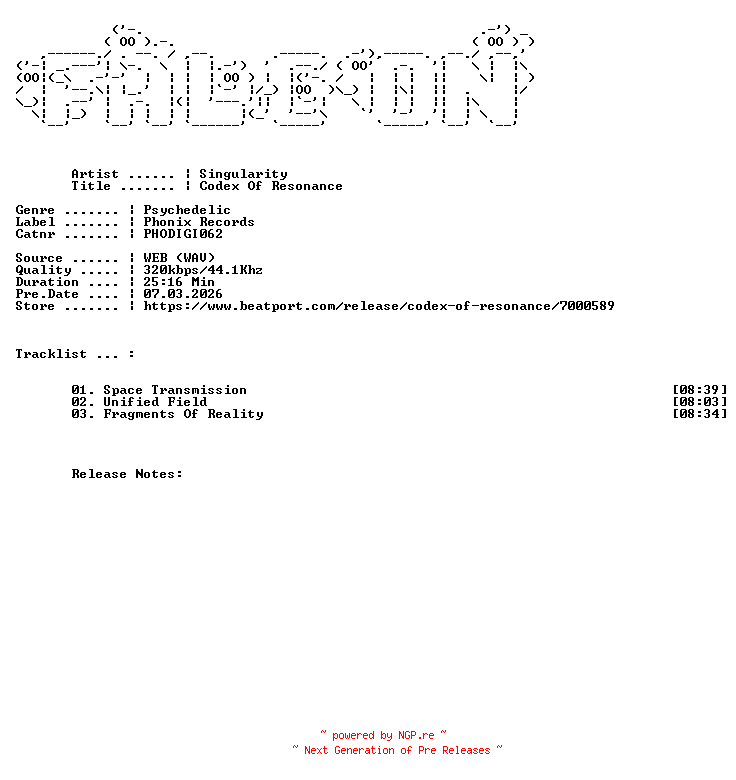 NFO for the release Singularity-Codex_Of_Resonance-(PHODIGI062)-WEB-2026-FALCON by FALCON