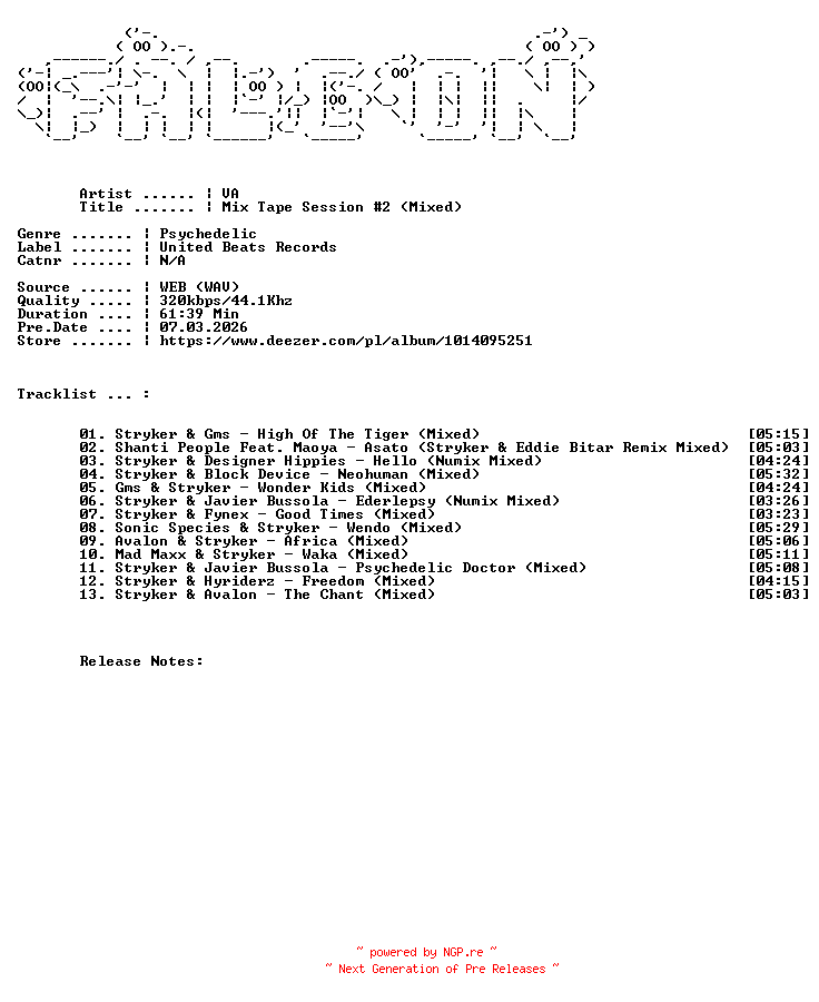 NFO for the release VA-Mix_Tape_Session_2_Mixed-WEB-2026-FALCON by FALCON