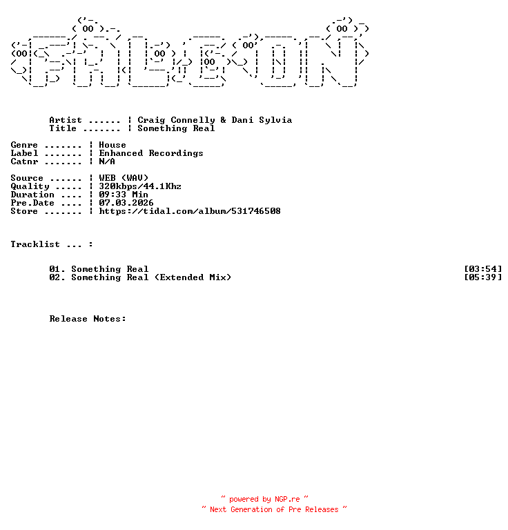 NFO for the release Craig_Connelly_And_Dani_Sylvia-Something_Real-WEB-2026-FALCON by FALCON