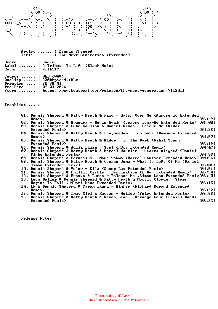 NFO for the release Dennis_Sheperd-The_Next_Generation_(Extended)-(ATTL117)-WEB-2026-FALCON by FALCON
