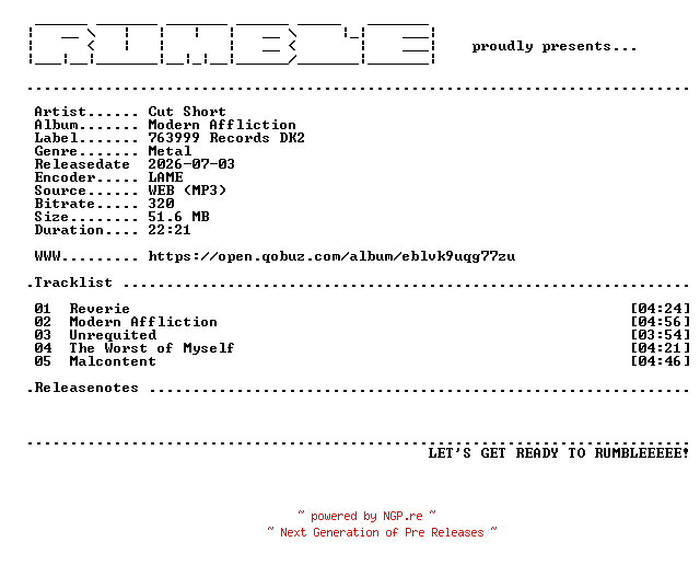 NFO for the release Cut_Short-Modern_Affliction-EP-(WEB)-2026-RUMBLE by RUMBLE