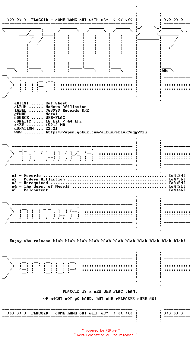 NFO for the release Cut_Short-Modern_Affliction-EP-16BIT-WEB-FLAC-2026-FLACCiD by FLACCiD