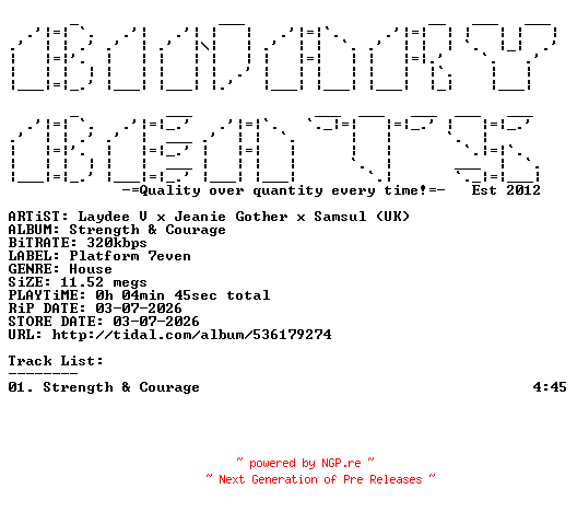 NFO for the release Laydee_V_x_Jeanie_Gother_x_Samsul_(UK)-Strength_And_Courage-(PL0624)-SINGLE-WEB-2026-BB by BB