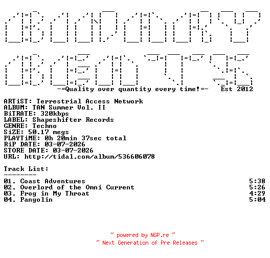 NFO for the release Terrestrial_Access_Network-TAN_Summer_Vol._II-(SHPSHFTR042)-WEB-2026-BB by BB