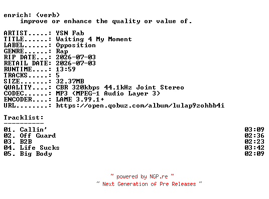 NFO for the release YSN_Fab-Waiting_4_My_Moment-EP-WEB-2026-ENRiCH by ENRiCH