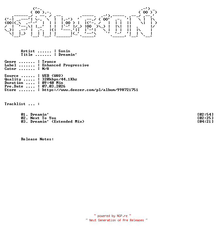 NFO for the release SONIN-Dreamin-WEB-2026-FALCON by FALCON