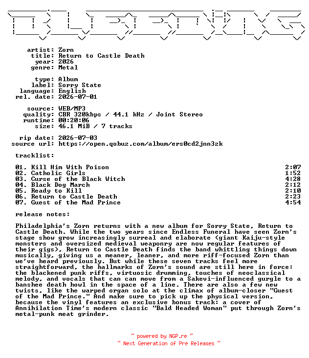 NFO for the release Zorn-Return_to_Castle_Death-WEB-2026-BLEEDiNG by BLEEDiNG