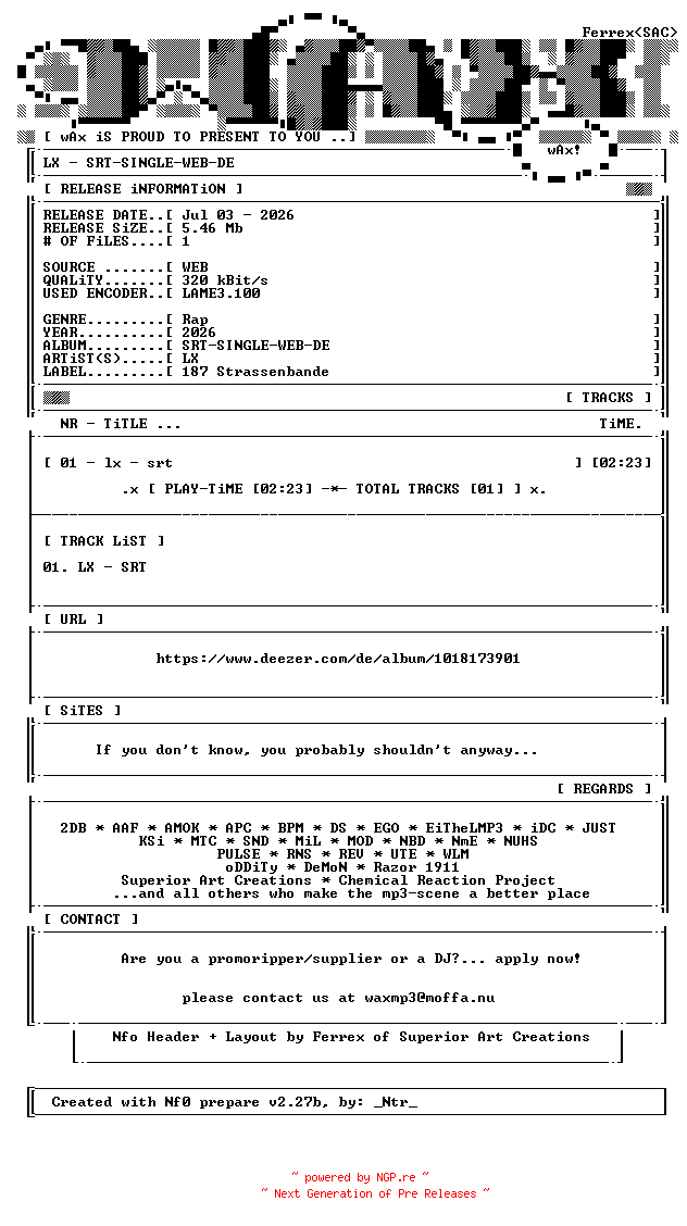 NFO for the release LX-SRT-SINGLE-WEB-DE-2026-wAx by wAx