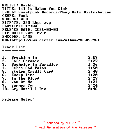NFO for the release Bashful-Til_It_Makes_You_Sick-WEB-2026-SDR by SDR