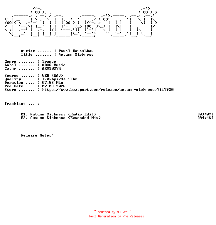 NFO for the release Pavel_Koreshkov-Autumn_Sickness-(AROS0374)-WEB-2026-FALCON by FALCON