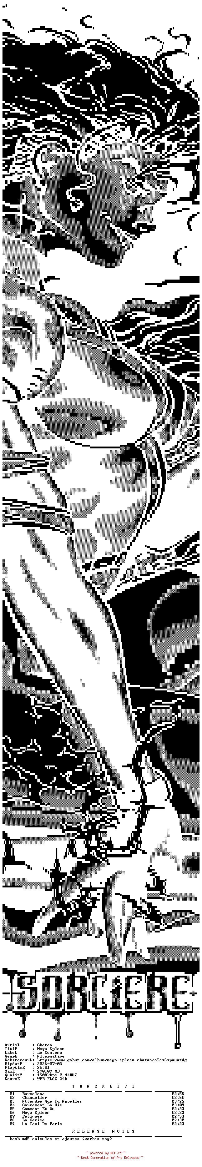 NFO for the release Chaton-Mega_Spleen-FR-24BIT-WEB-FLAC-2026-SORCiERE by SORCiERE