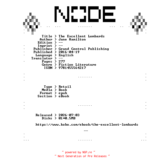 NFO for the release Jane.Hamilton.The.Excellent.Lombards.2016.RETAiL.EPUB.eBook-NODE by NODE