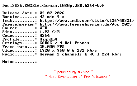 NFO for the release Doc.2025.S02E16.German.1080p.WEB.h264-WvF by WvF