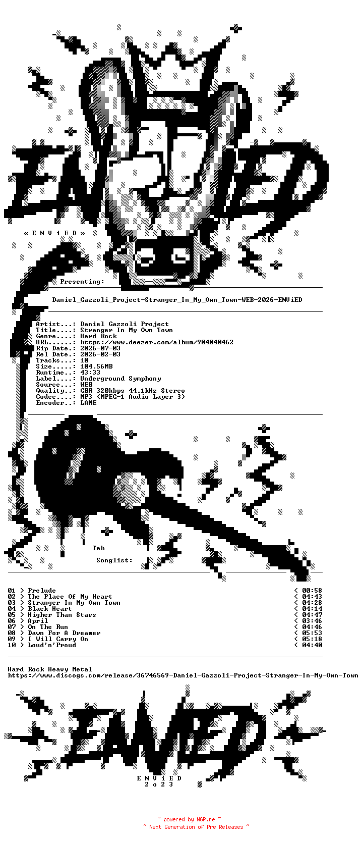 NFO for the release Daniel_Gazzoli_Project-Stranger_In_My_Own_Town-WEB-2026-ENViED by ENViED