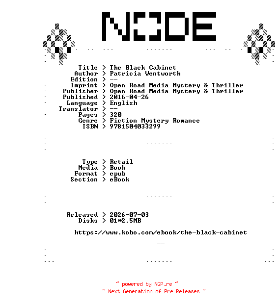 NFO for the release Patricia.Wentworth.The.Black.Cabinet.2016.RETAiL.EPUB.eBook-NODE by NODE