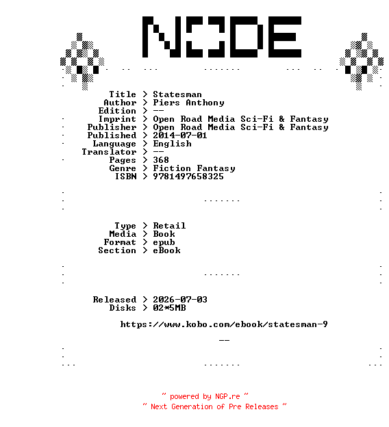 NFO for the release Piers.Anthony.Statesman.2014.RETAiL.EPUB.eBook-NODE by NODE