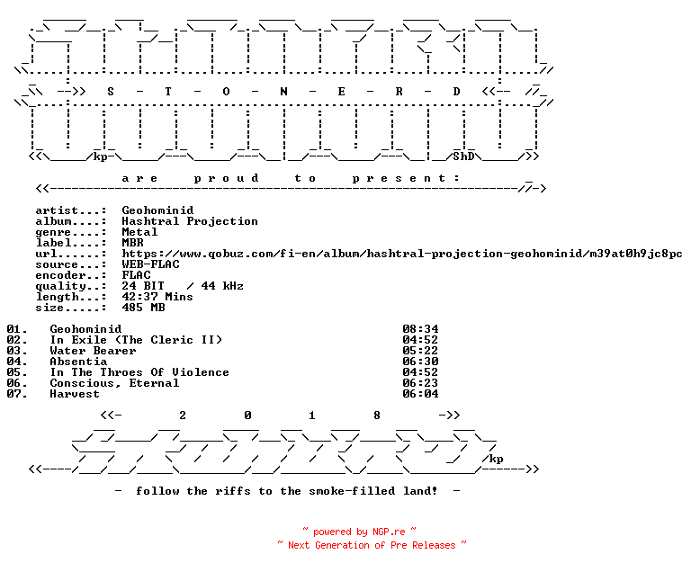 NFO for the release Geohominid-Hashtral_Projection-24BIT-WEB-FLAC-2022-STONERD by STONERD