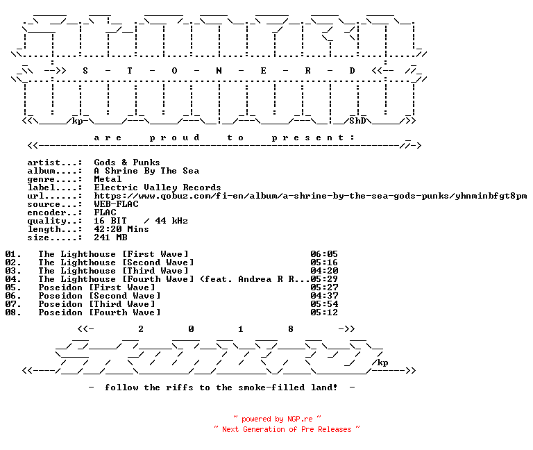 NFO for the release Gods_and_Punks-A_Shrine_By_The_Sea-16BIT-WEB-FLAC-2026-STONERD by STONERD