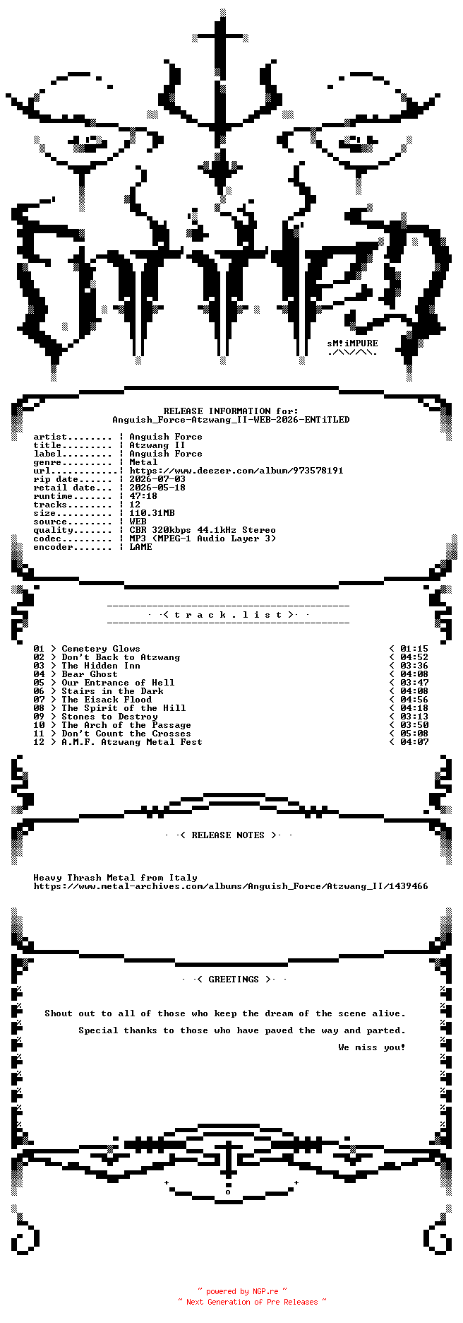 NFO for the release Anguish_Force-Atzwang_II-WEB-2026-ENTiTLED by ENTiTLED