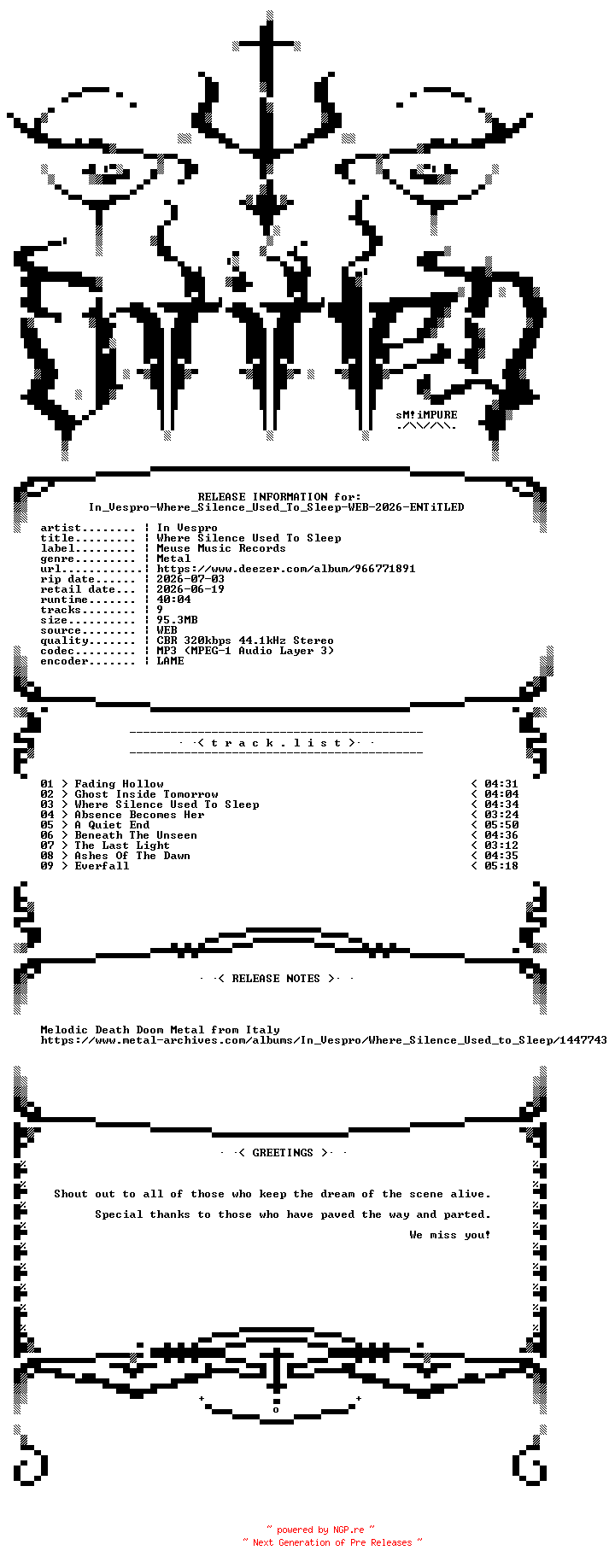 NFO for the release In_Vespro-Where_Silence_Used_To_Sleep-WEB-2026-ENTiTLED by ENTiTLED