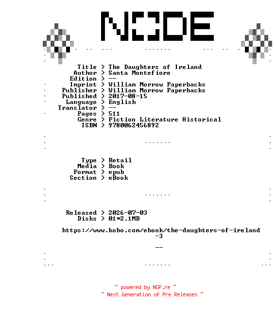 NFO for the release Santa.Montefiore.The.Daughters.of.Ireland.2017.RETAiL.EPUB.eBook-NODE by NODE
