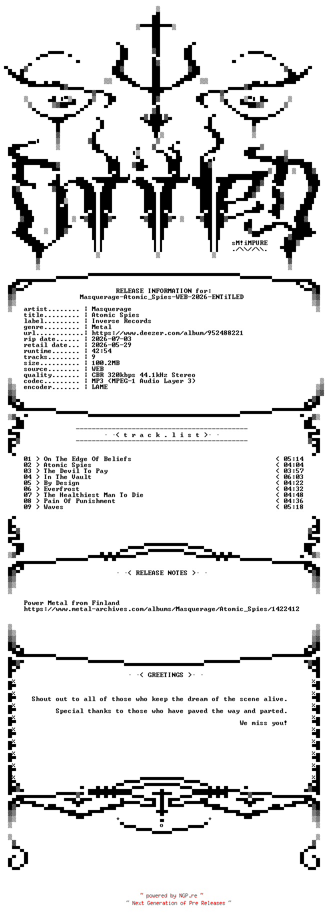 NFO for the release Masquerage-Atomic_Spies-WEB-2026-ENTiTLED by ENTiTLED