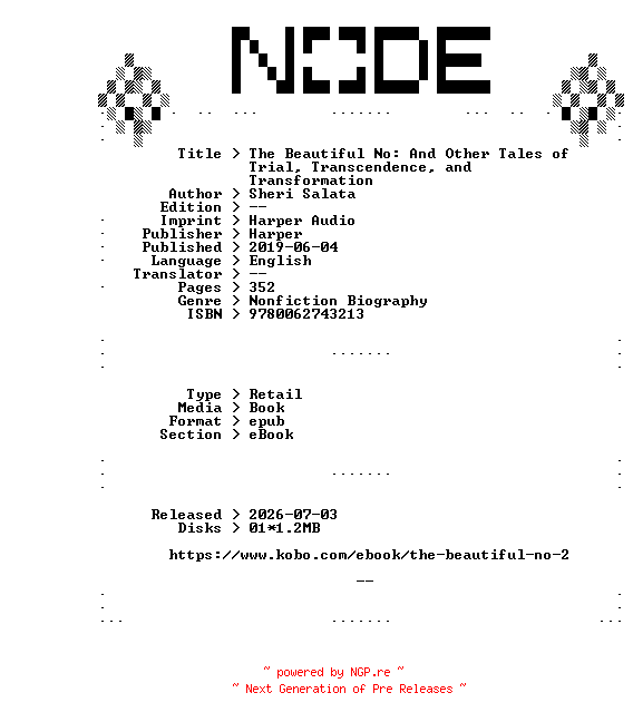 NFO for the release Sheri.Salata.The.Beautiful.No.And.Other.Tales.of.Trial.Transcendence.and.Transformation.2019.RETAiL.EPUB.eBook-NODE by NODE