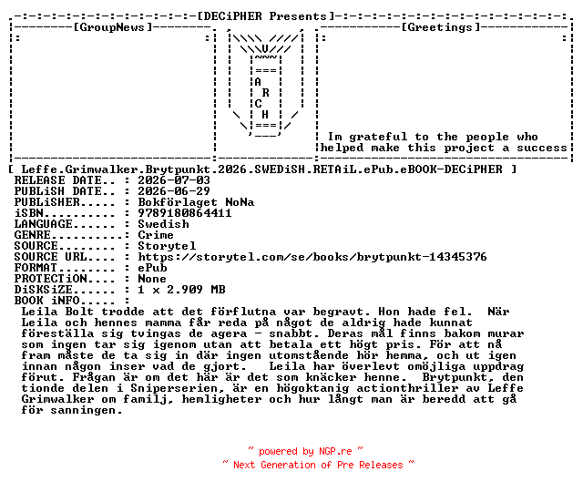 NFO for the release Leffe.Grimwalker.Brytpunkt.2026.SWEDiSH.RETAiL.ePub.eBOOK-DECiPHER by DECiPHER