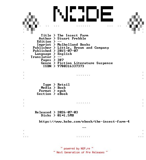 NFO for the release Stuart.Prebble.The.Insect.Farm.2015.RETAiL.EPUB.eBook-NODE by NODE