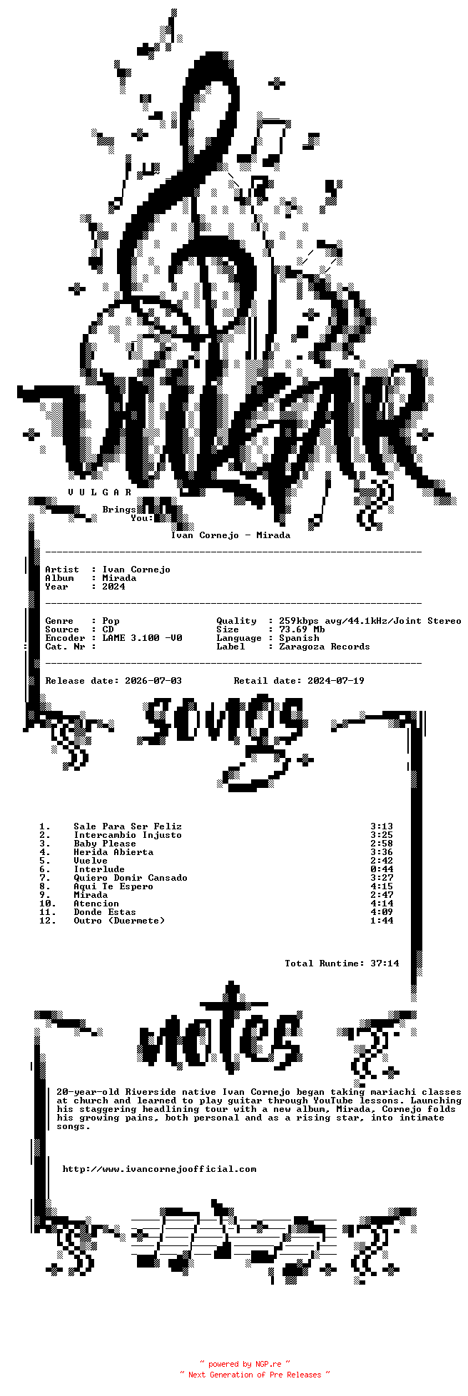 NFO for the release Ivan_Cornejo-Mirada-ES-CD-2024-VULGAR by VULGAR