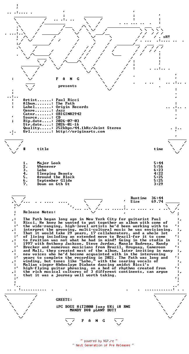 NFO for the release Paul_Ricci-The_Path-(ORIGIN82942)-CD-2026-FANG by FANG