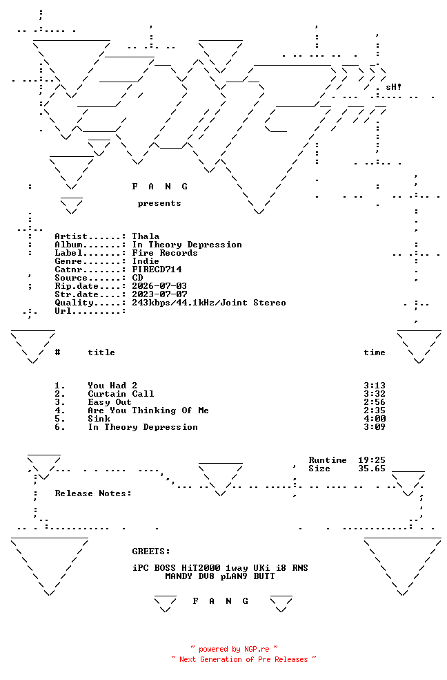 NFO for the release Thala-In_Theory_Depression-(FIRECD714)-PROMO-CD-2023-FANG by FANG