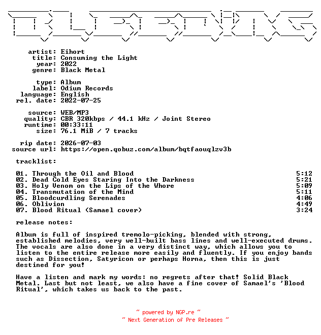 NFO for the release Eihort-Consuming_the_Light-WEB-2022-BLEEDiNG by BLEEDiNG