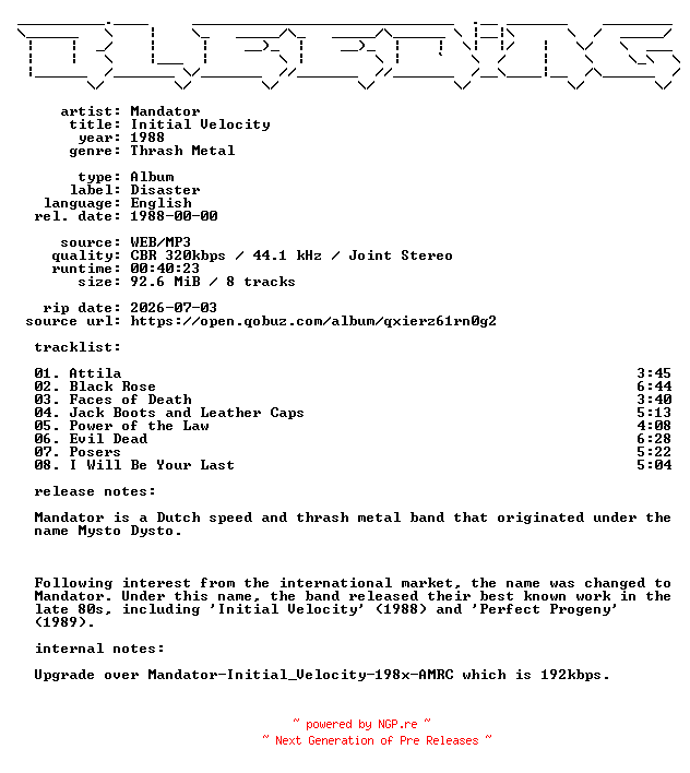 NFO for the release Mandator-Initial_Velocity-WEB-1988-BLEEDiNG_iNT by BLEEDiNG_iNT