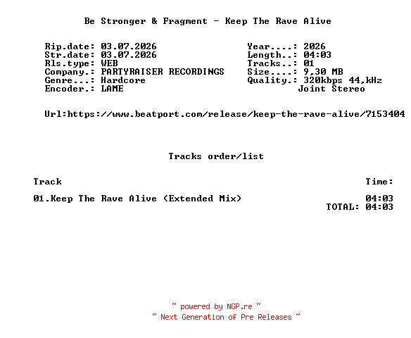 NFO for the release Be_Stronger_And_Fragment_-_Keep_The_Rave_Alive-(PR276)-SINGLE-WEB-2026-FMC by FMC
