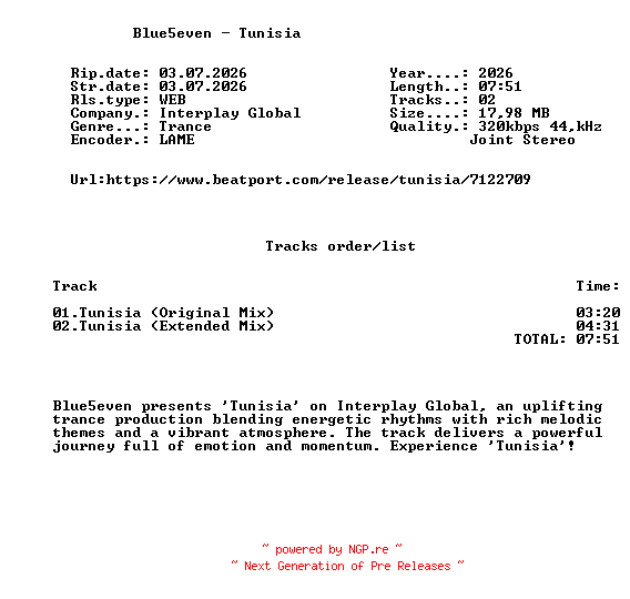 NFO for the release Blue5even_-_Tunisia-(ITPG298)-WEB-2026-FMC by FMC